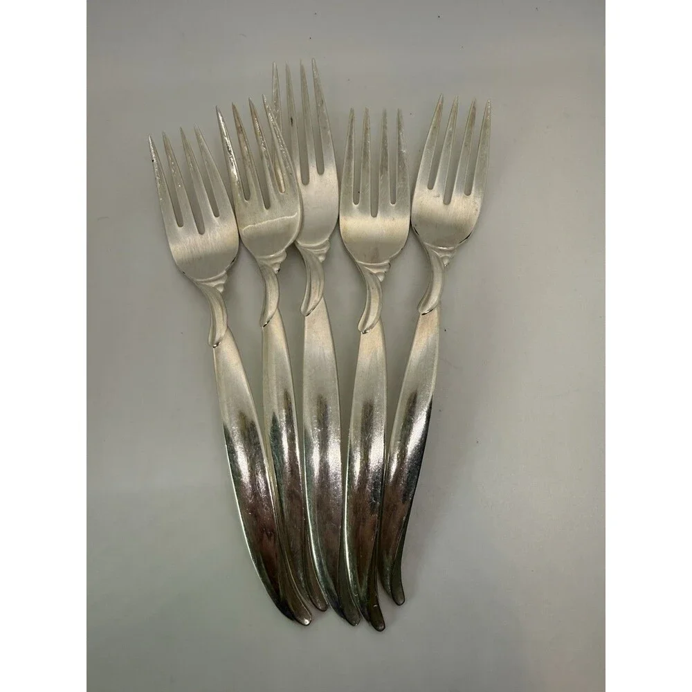 1847 Rogers Bros IS Flair Pattern Silverplate Salad Forks Set of 5 Vintage